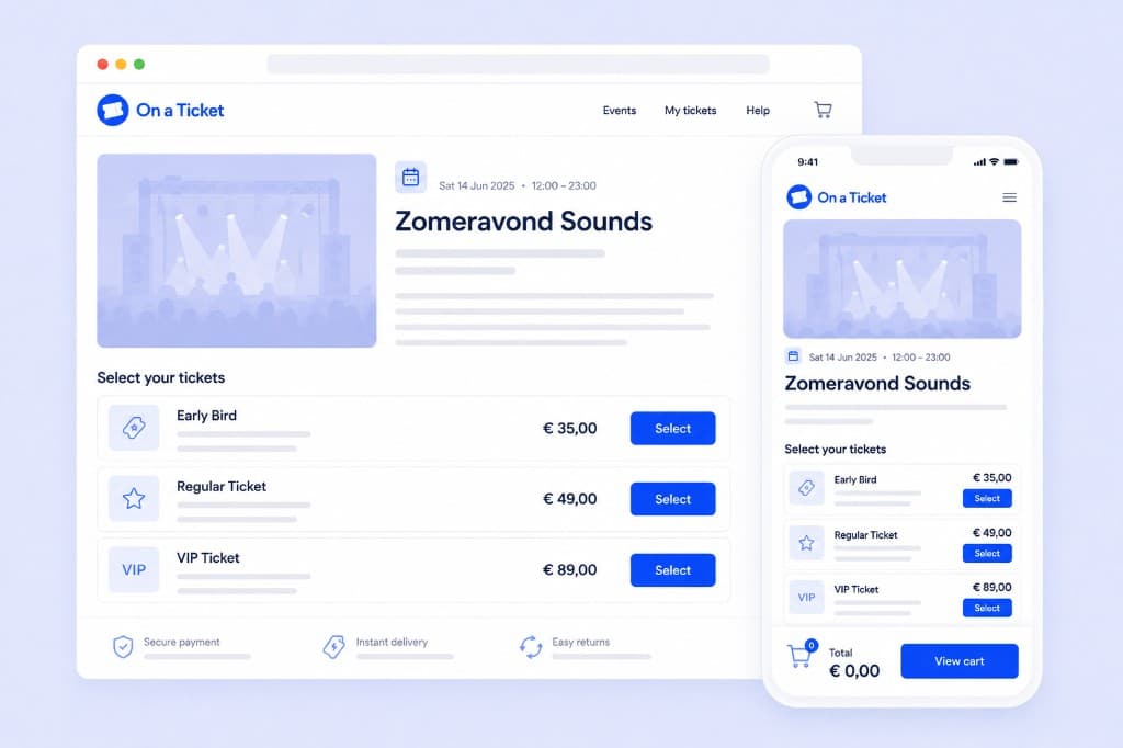 Ticket shop on desktop and mobile